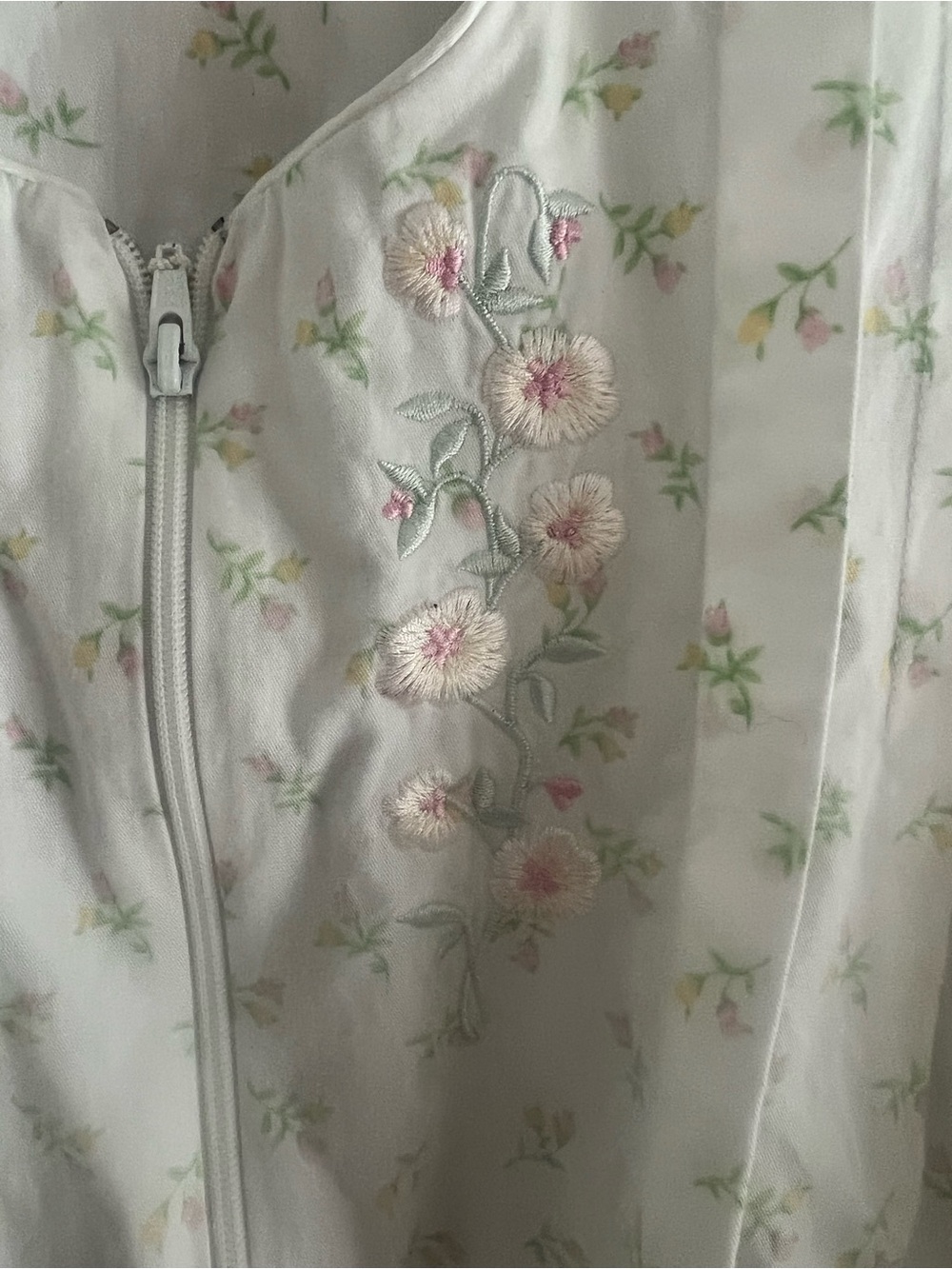 Miss Elaine Cream Nightgown with Pink and Green Floral Print - Picture 4 of 8